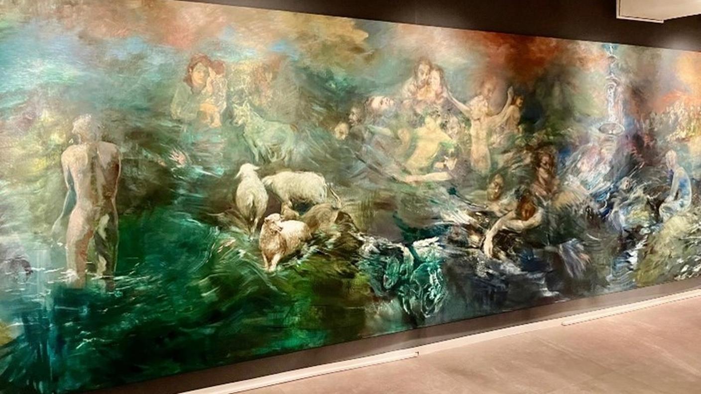 Carolina Maria Nazar, Senza titolo (di fatto una interpretazione contemporanea del Diluvio che verrà), 2023-2024, olio, pigmento e acrilico su tela