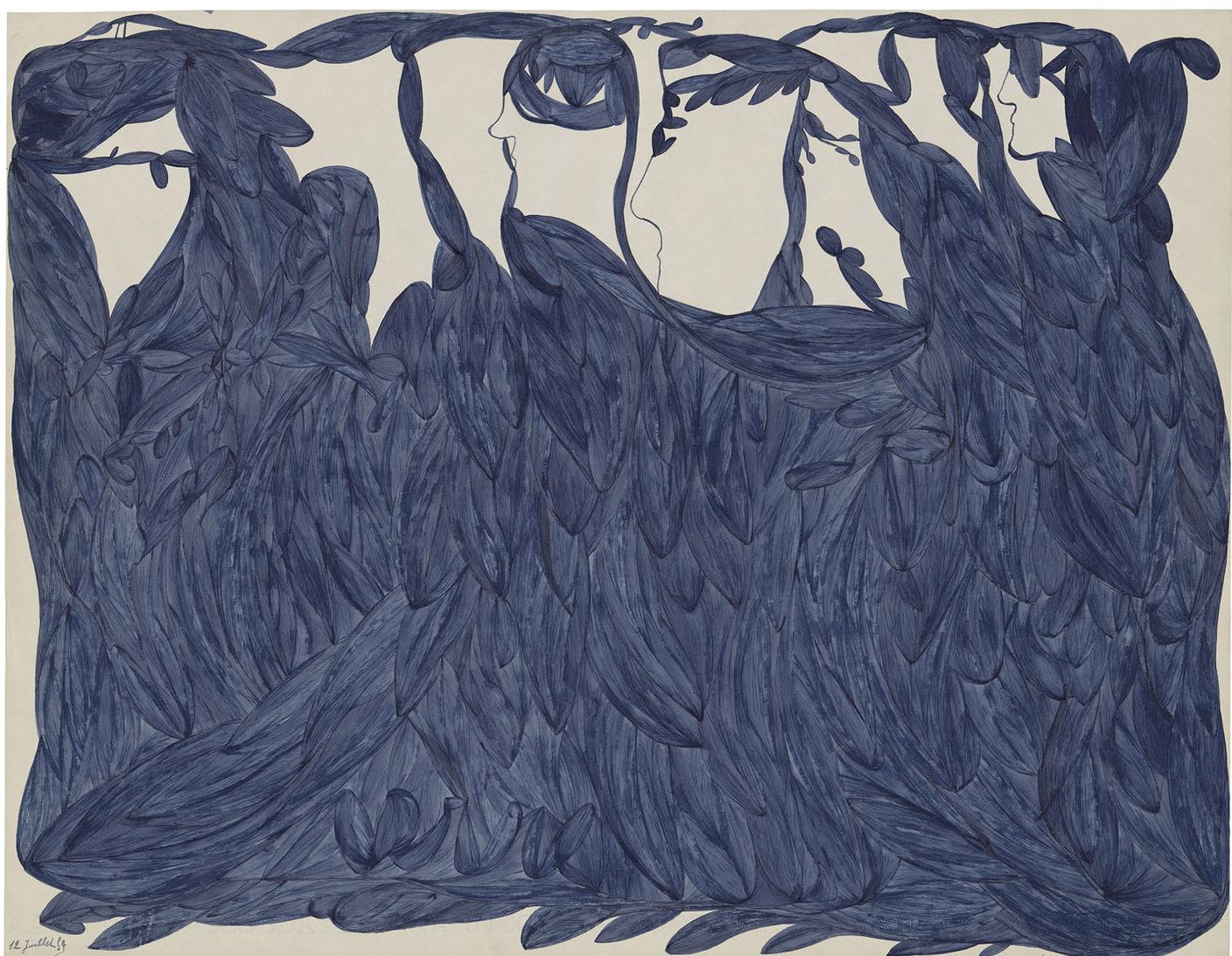 Laure Pigeon, Sans titre, 1959  (encre bleu sur papier, 50 x 65cm)