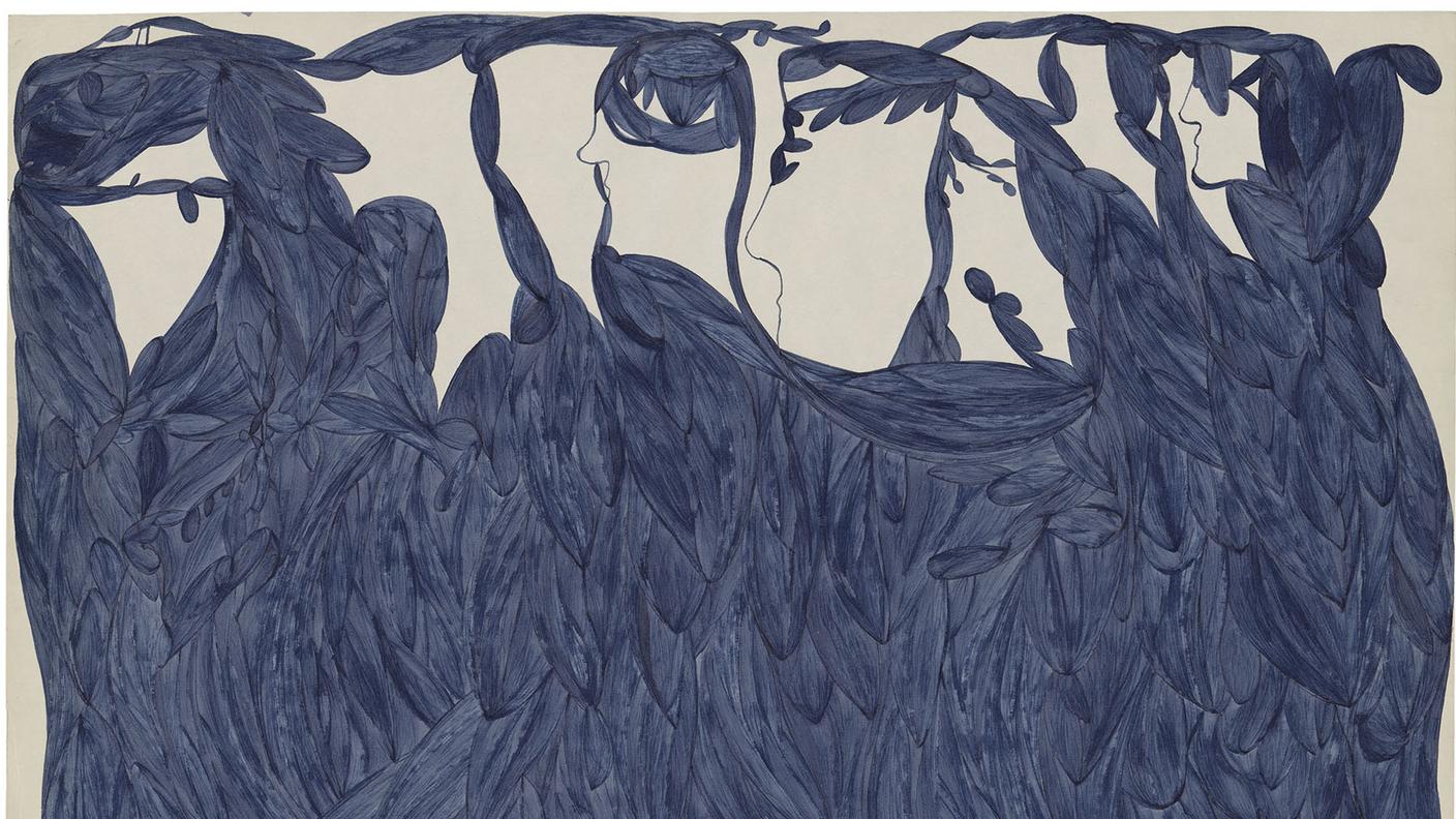 Laure Pigeon, Sans titre, 1959  (encre bleu sur papier, 50 x 65cm)