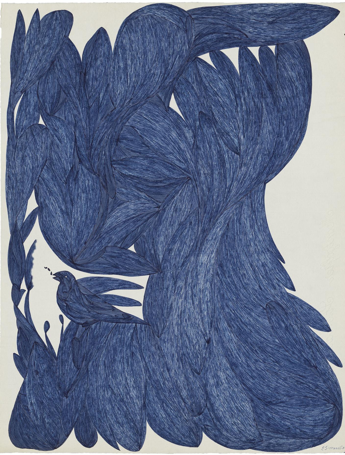 Laure Pigeon, Sans titre, 1960 - inchiostro blu su carta (62 x 48,5)