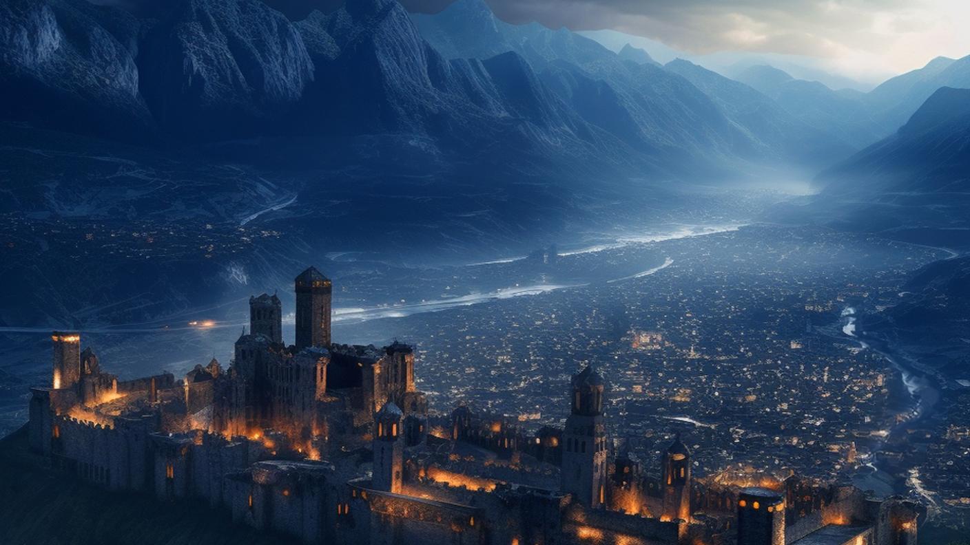 Bellinzona come Gotham City -  generata da Midhourney