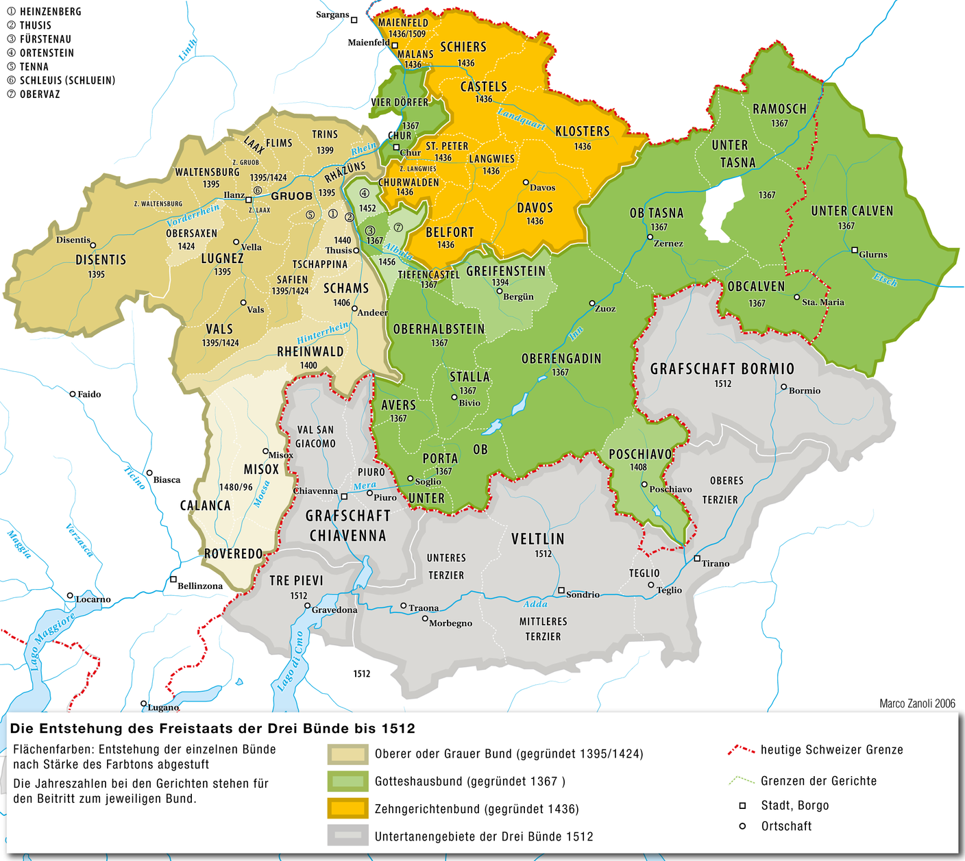 Mappa del Canton Grigioni nel 1500.