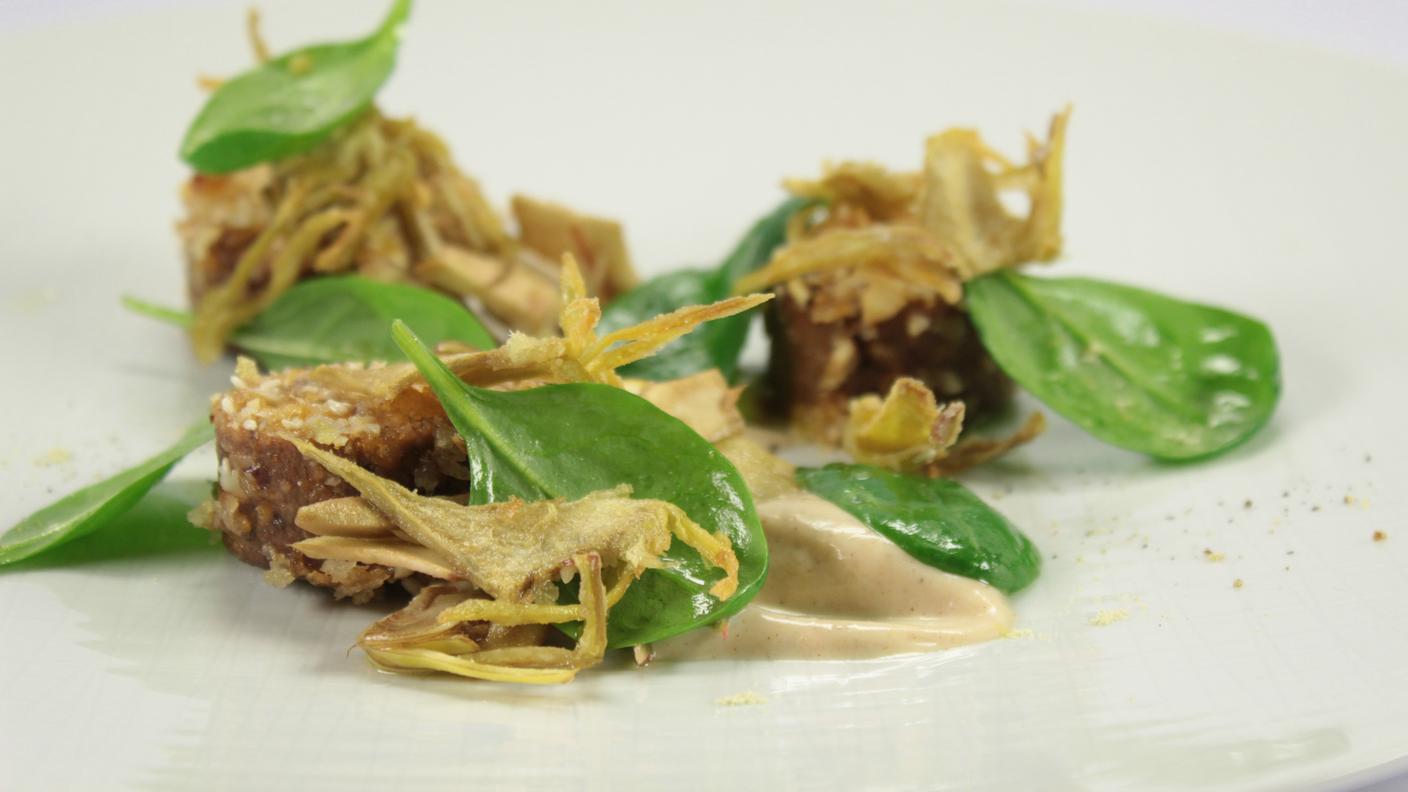 Tofu croccante alla cannella e carciofi
