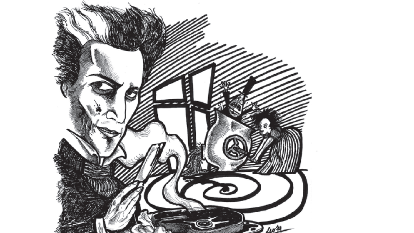 "Gli orrori della carne", illustrazione di Leonardo Malaguti dal libro "Zuppe, zucche e pan di zenzero" di Francesca Rosso, Edizioni Il leone verde.