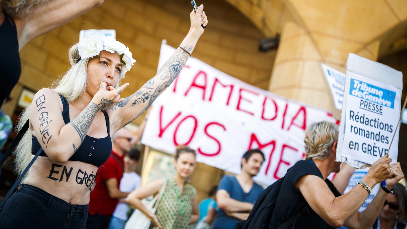 Una manifestazione dei collaboratori di Tamedia mercoledì a Losanna