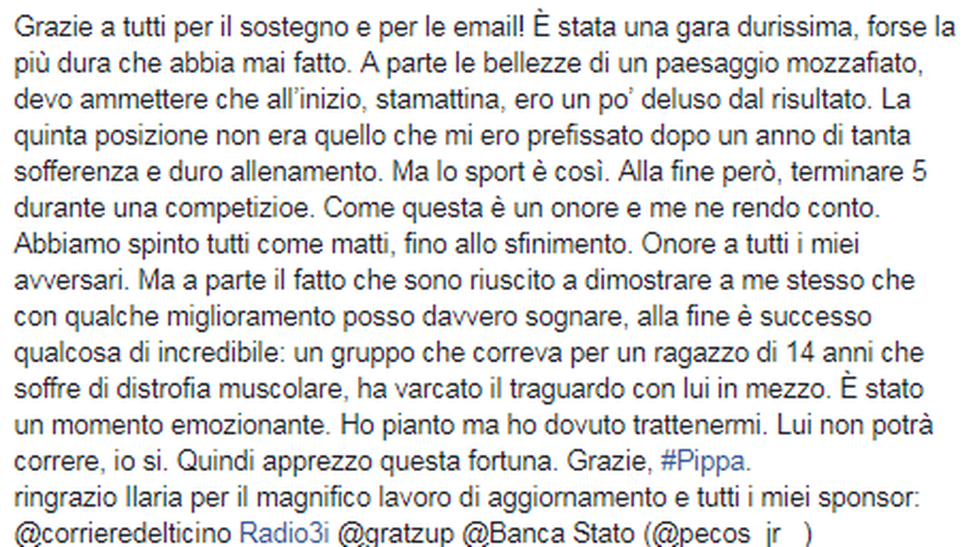 Il post di Rossi dopo la gara