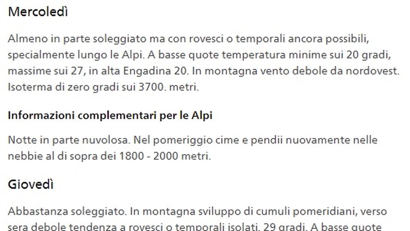 Le previsioni di MeteoSvizzera Locarno-Monti (clicca sull'immagine per ingrandirla)