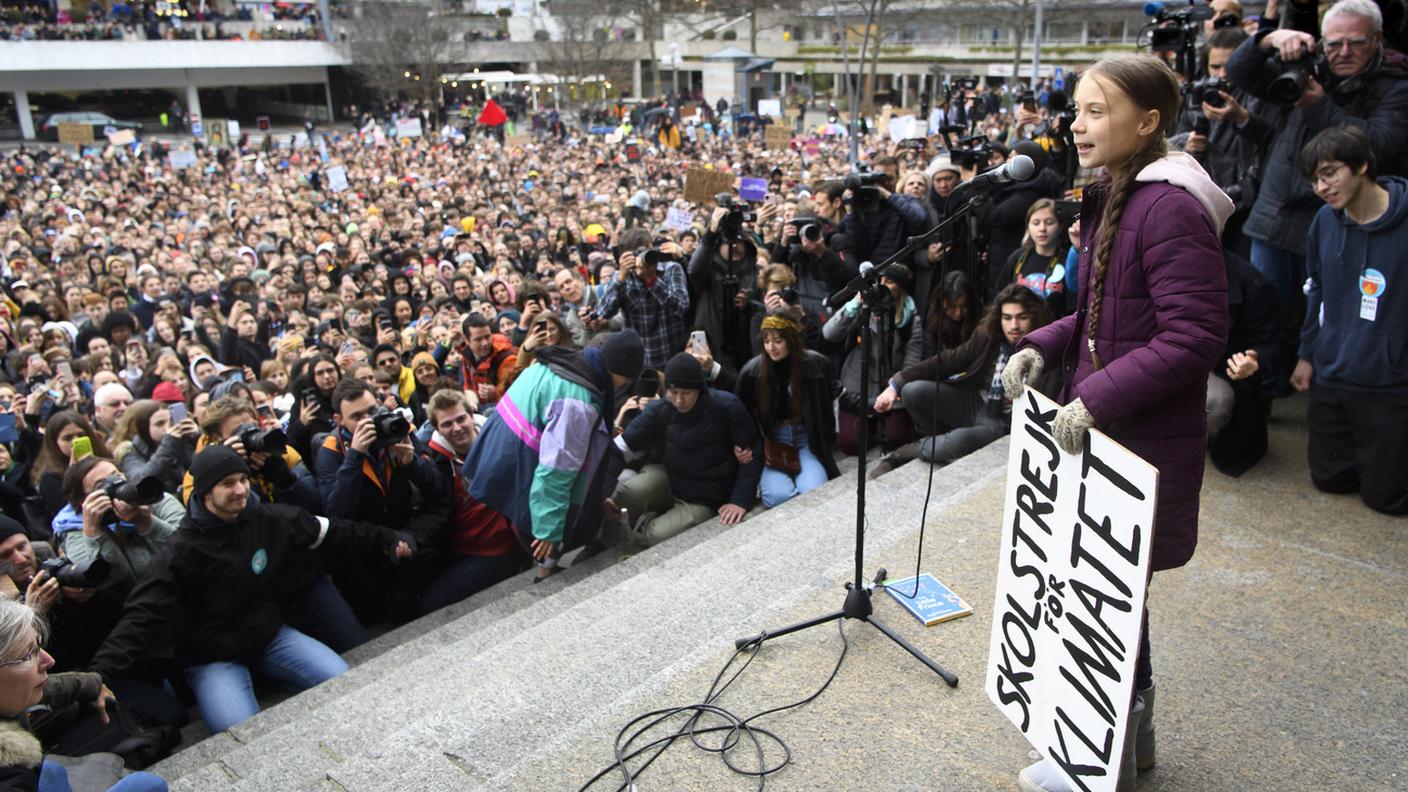 L'attivista svedese sul palco di Losanna
