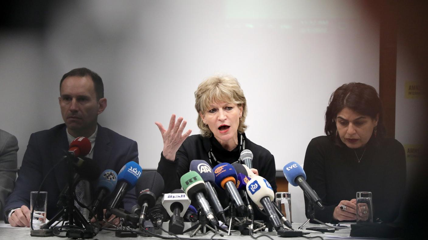 Agnes Callamard, segretaria generale di Amnesty International, durante la conferenza stampa