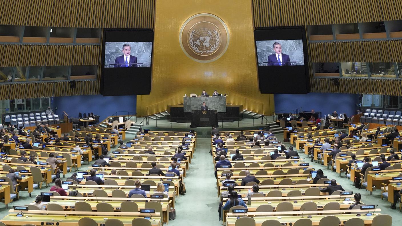Il ministro degli Esteri cinese Wang Yi, all'Assemblea Generale dell'ONU