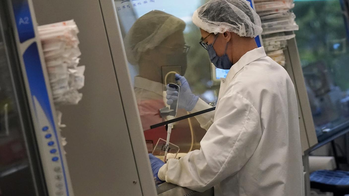 Uno scienziato lavora in un laboratorio di agricoltura cellulare