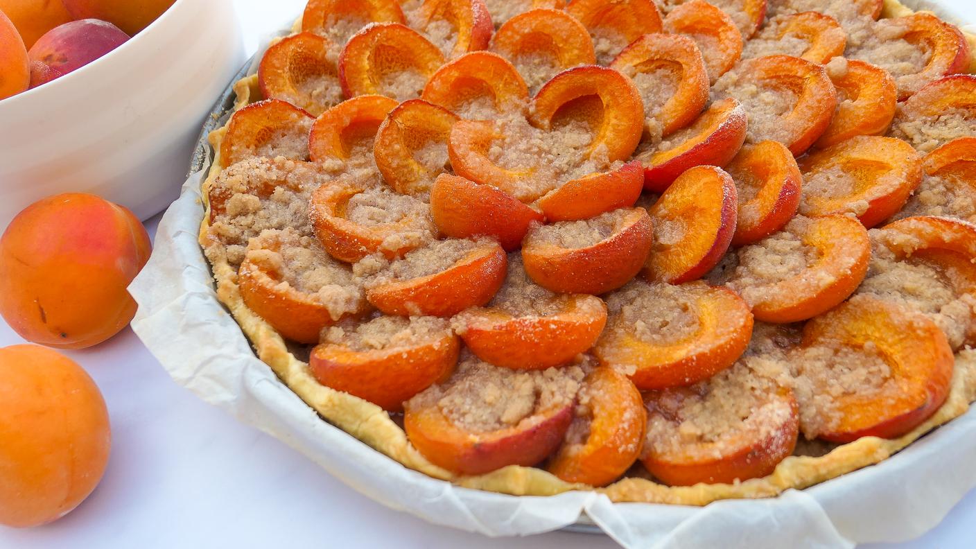 La tipica torta alla frutta svizzera francese flon de Savièse preparata con le albicocche 