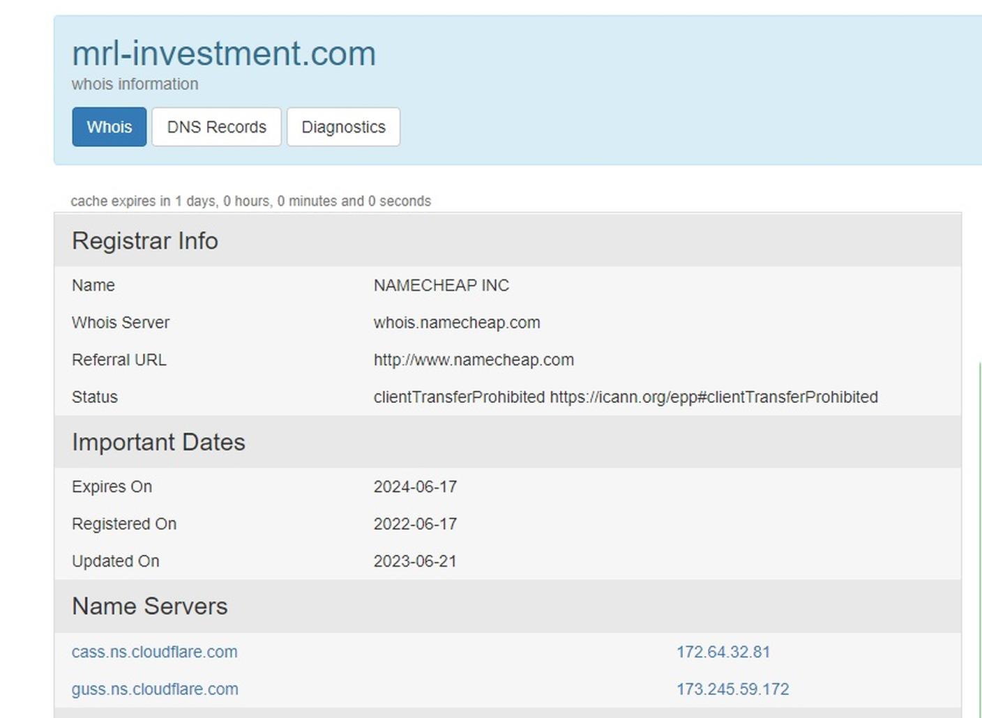 Le informazioni legate all'URL del sito MRL Investments