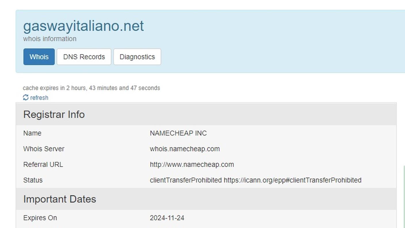 Le informazioni legate agli url delle finte pagine RSI