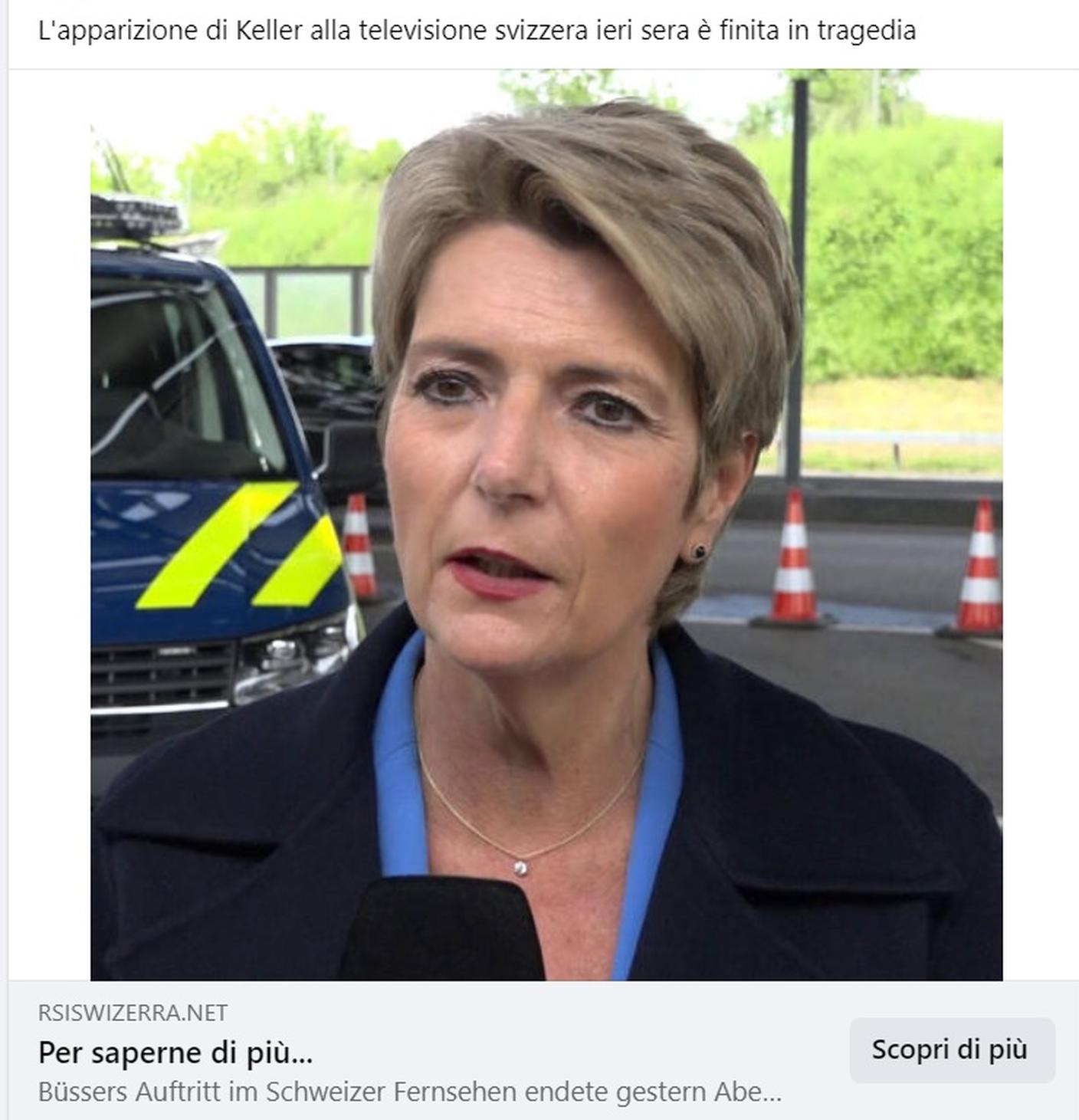 Un finto post su Facebook che rimanda a un altrettanto finto sito RSI
