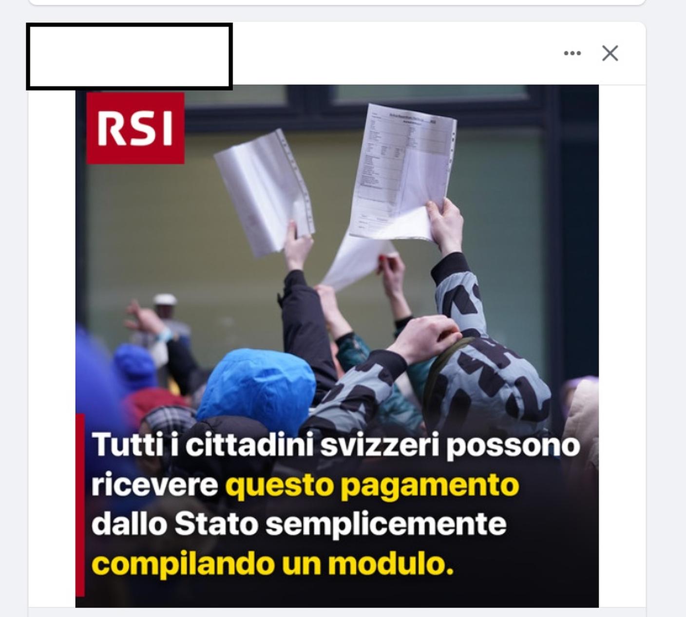 Un altro post su Facebook spacciato per essere un contenuto prodotto da RSI