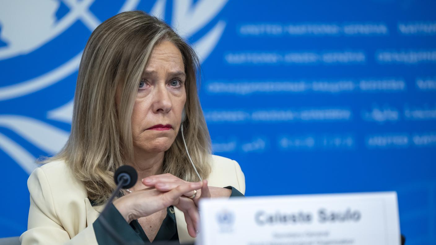 Celeste Saulo durante la conferenza stampa dell'OMM a Ginevra