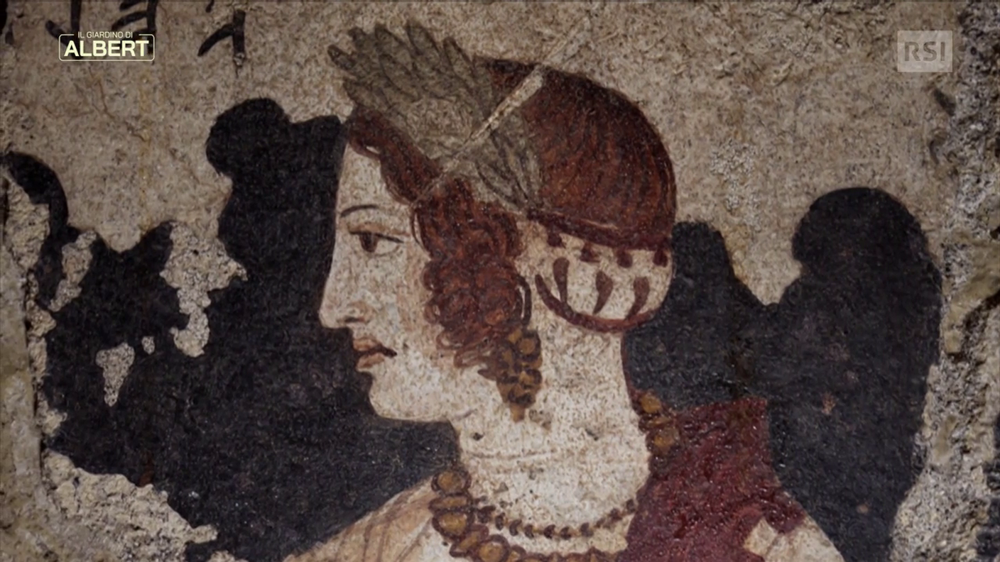 Velia Spurinna nella Tomba dell’Orco a Tarquinia. Il ritratto è soprannominato “la Gioconda etrusca” ed è considerato uno dei capolavori dell’arte etrusca.