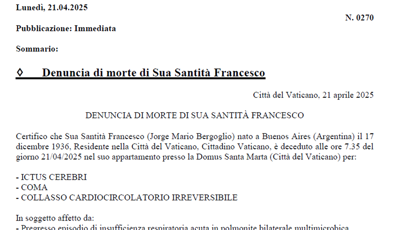 Comunicato morte Francesco