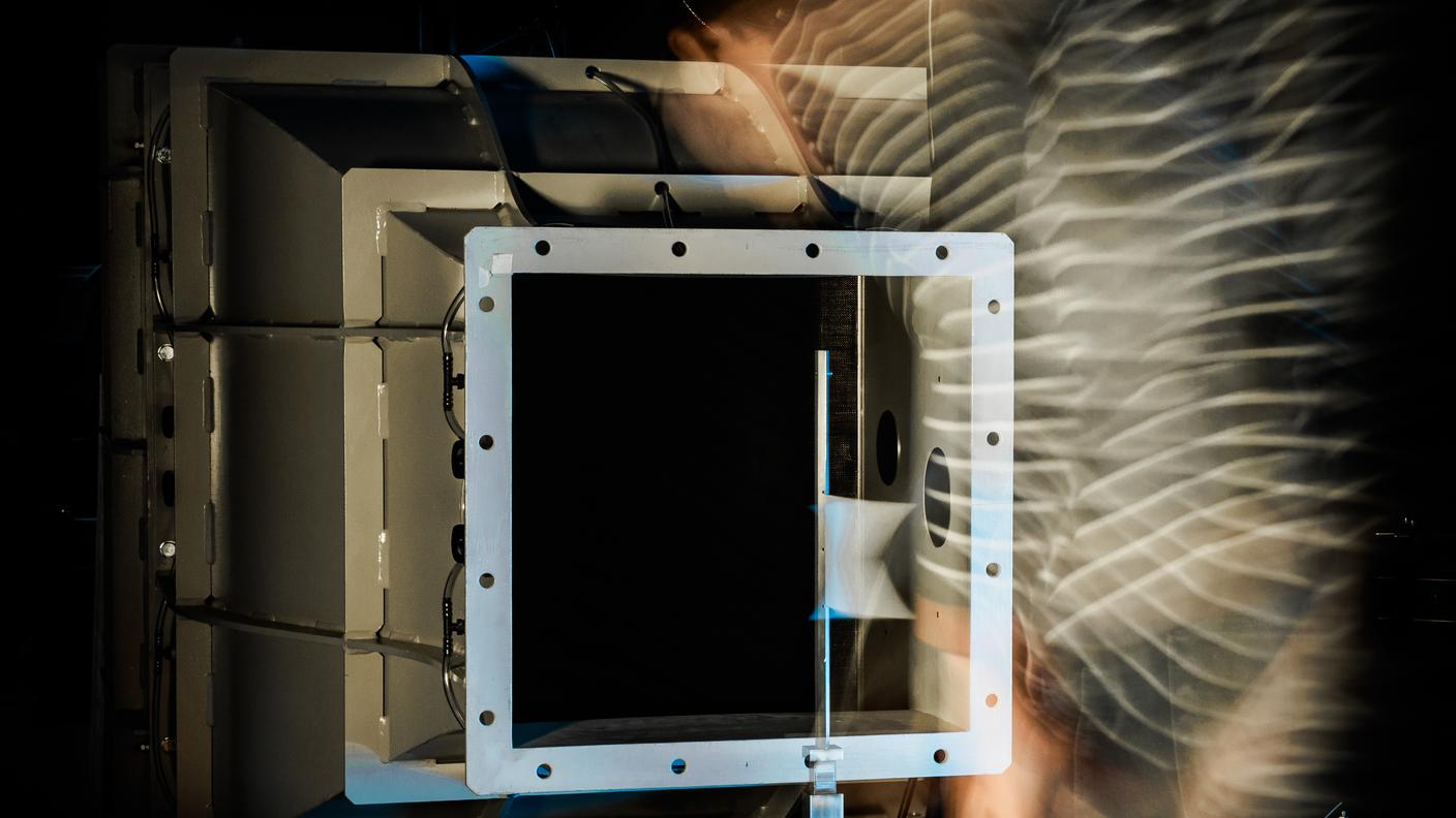 Esperimento nella galleria del vento. Vincitrice della categoria "luoghi e strumenti". Gaétan Raynaud, dottorando del Politecnico Federale di Losanna EPFL