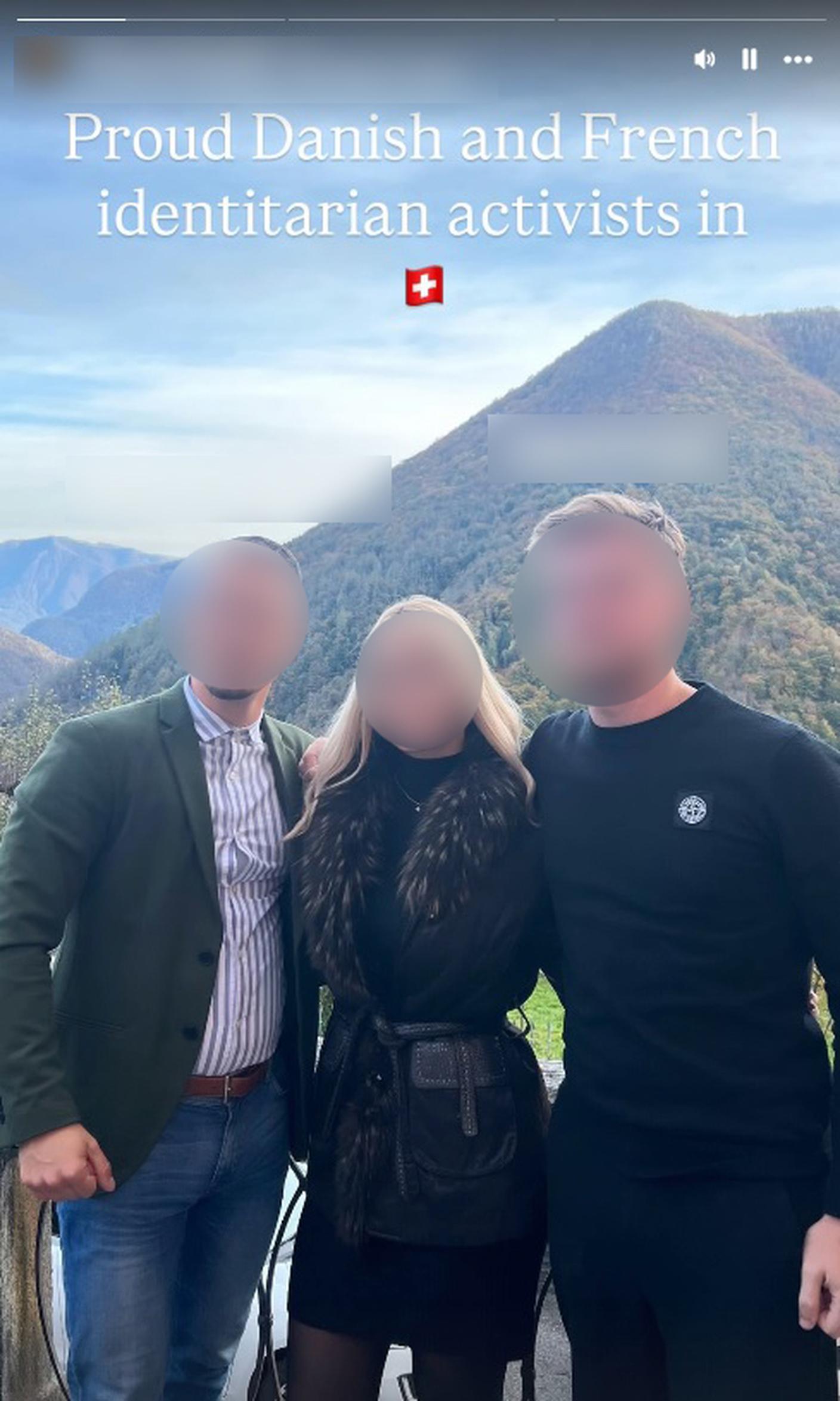 Una foto pubblicata su Insgram da un account legato a "La Nouvelle droite" mostra un attivista identitario danese e due francesi