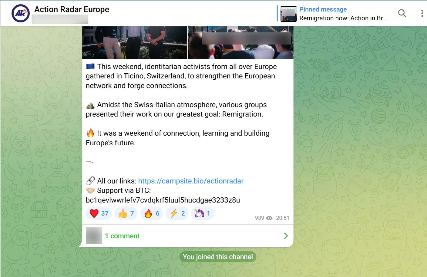 Dal canale Telegram di Action Radar Europe