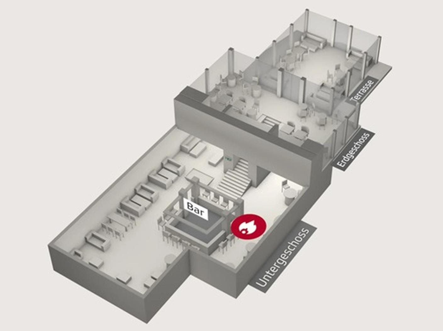 Untergeschoss: seminterrato; Erdgeschoss: piano terra; Terrasse: terrazza