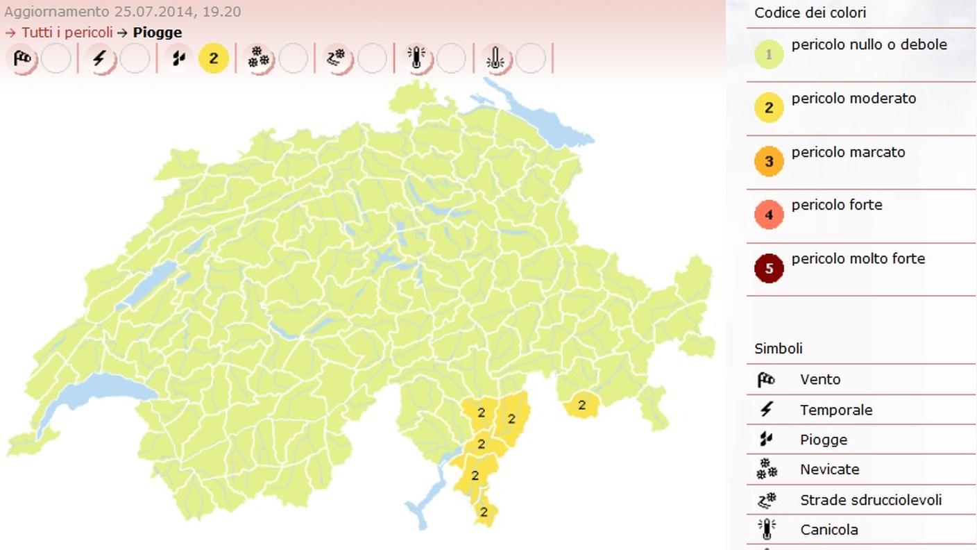 Allerta di grado 2 per buona parte del Ticino