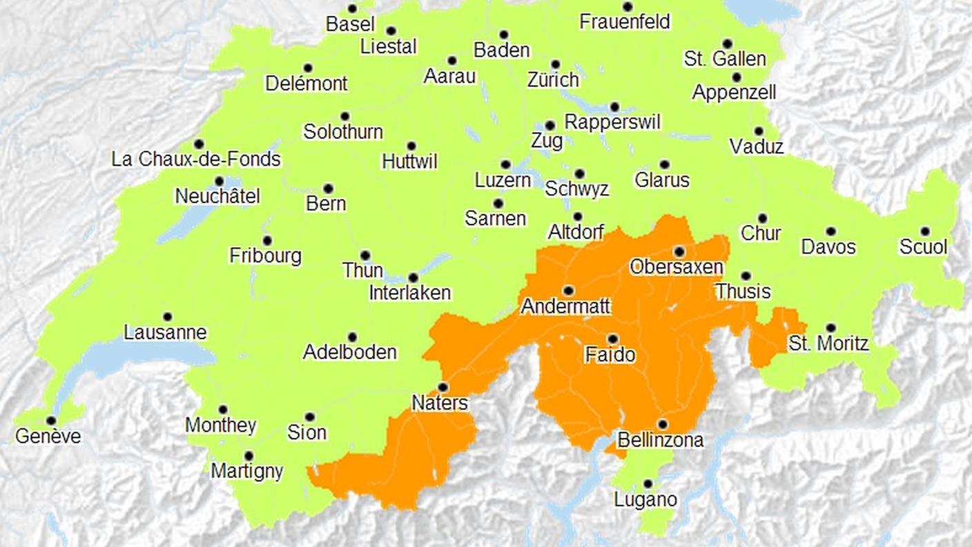 In arancione, le zone interessate dall'allerta di grado 3