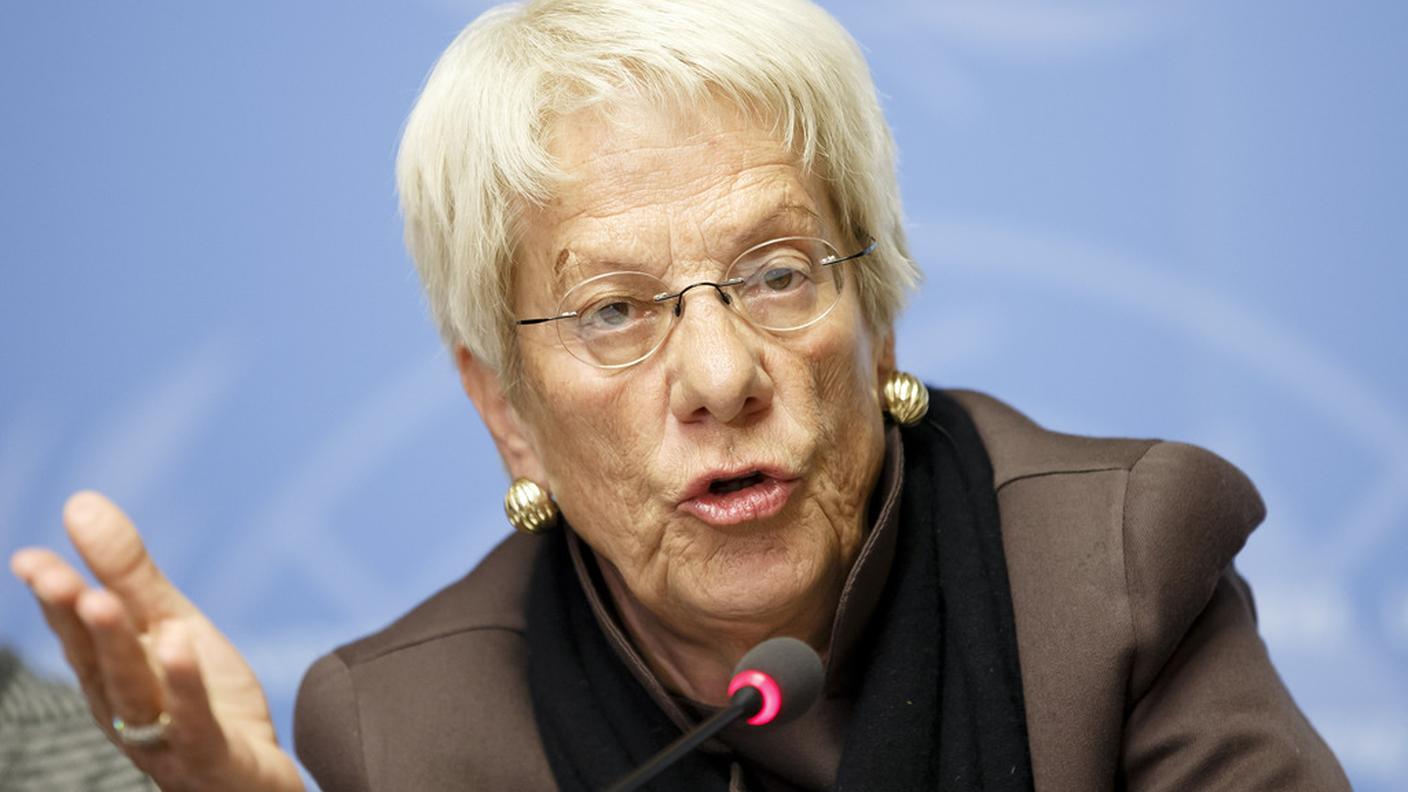 Carla Del Ponte durante la conferenza stampa di martedì all'ONU di Ginevra