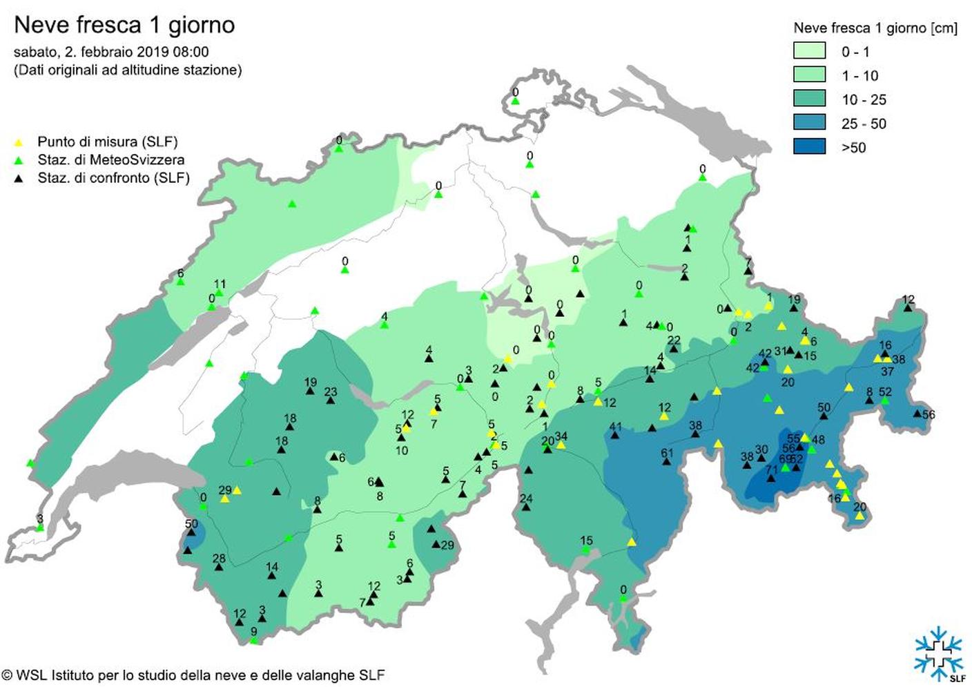 Quanta neve è scesa nelle varie regioni in 24 ore