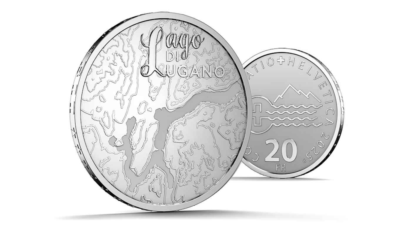 La nuova moneta d'argento da 20 franchi «Lago di Lugano»