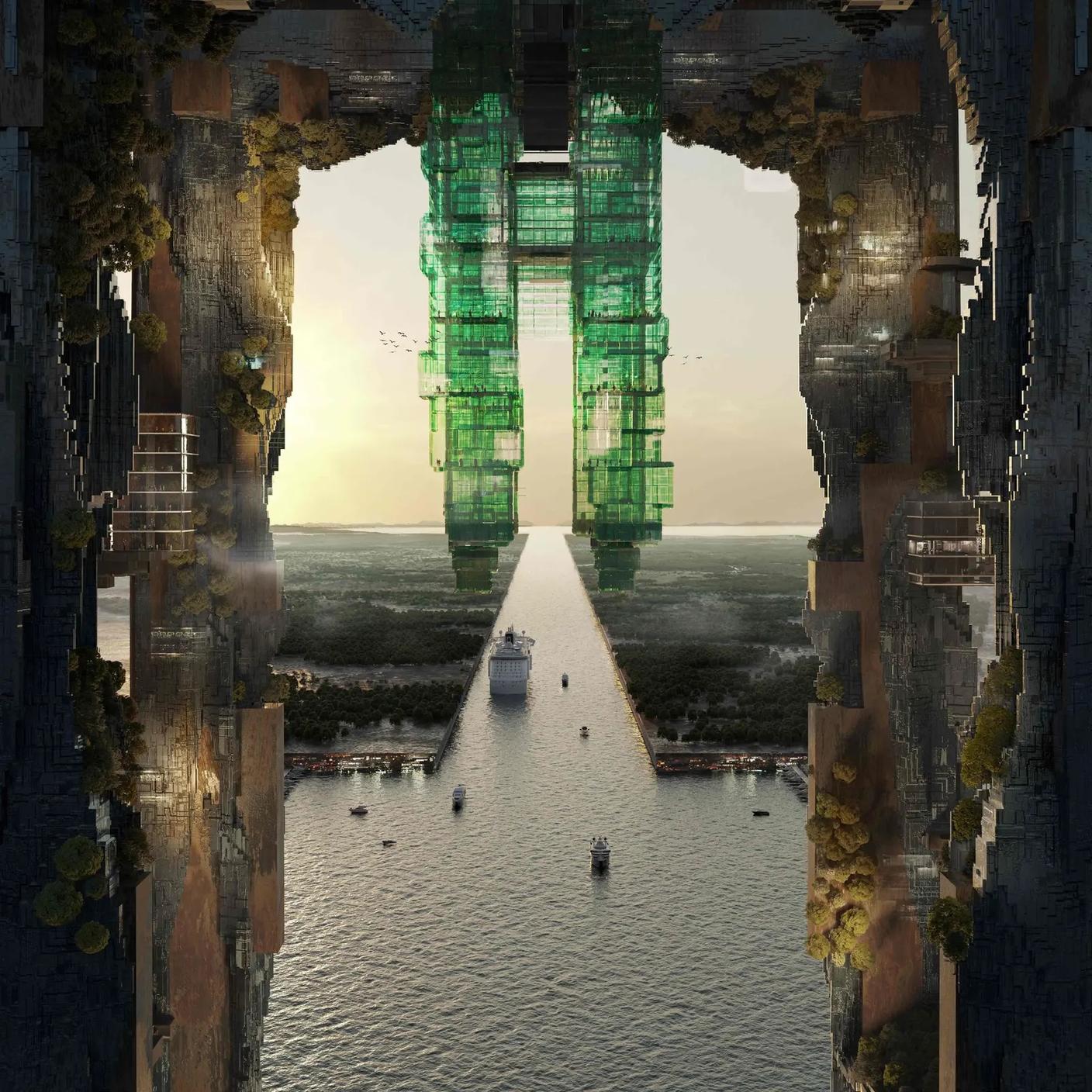 Un rendering di come la città avrebbe dovuto presentarsi dall'interno