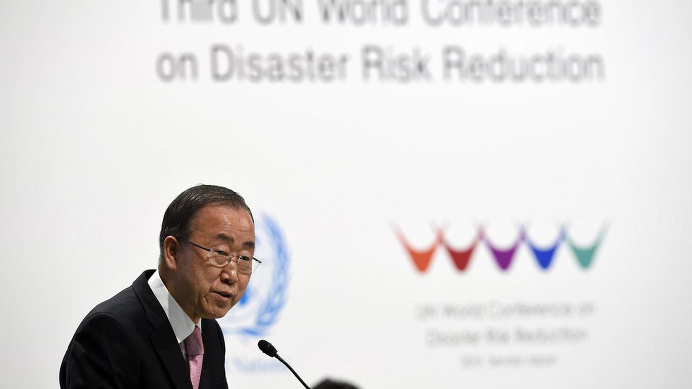 Il segretario generale dell'ONU Ban Ki-Moon a Sendai