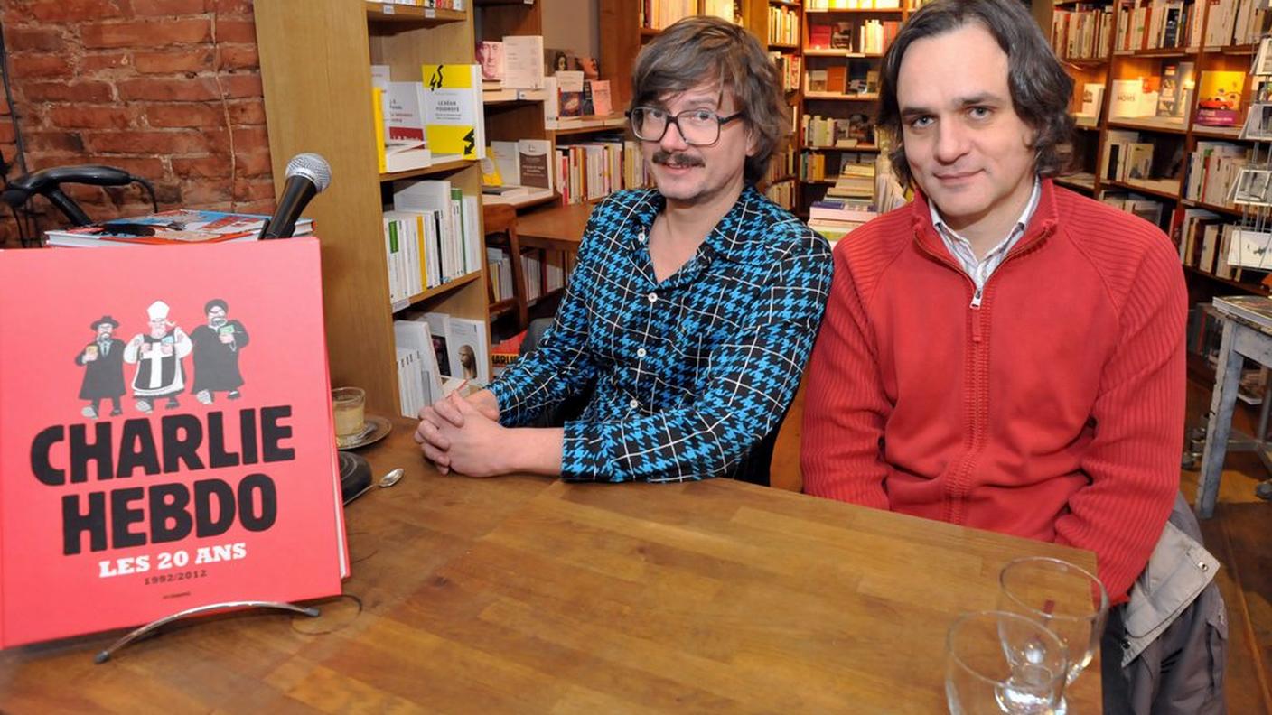 Renald Luzier, ovvero Luz, a sinistra, con il collega Laurent Sourisseau, noto come Riss