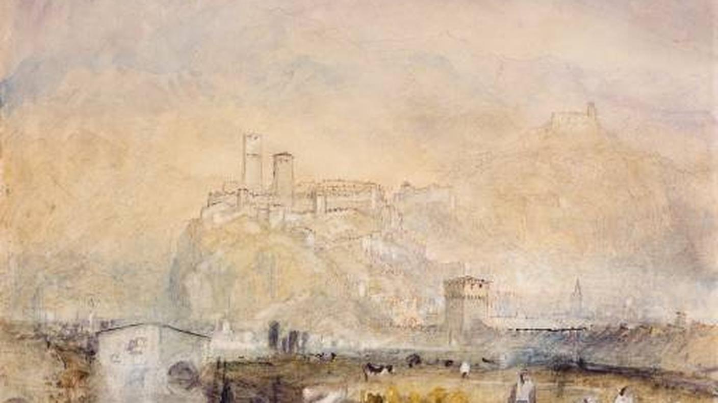 Un acquarello che rappresenta Bellinzona nel 1834