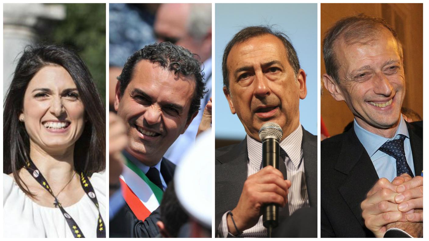 Alcuni dei candidati in lizza: Raggi, De Magistris, Sala e Fassino