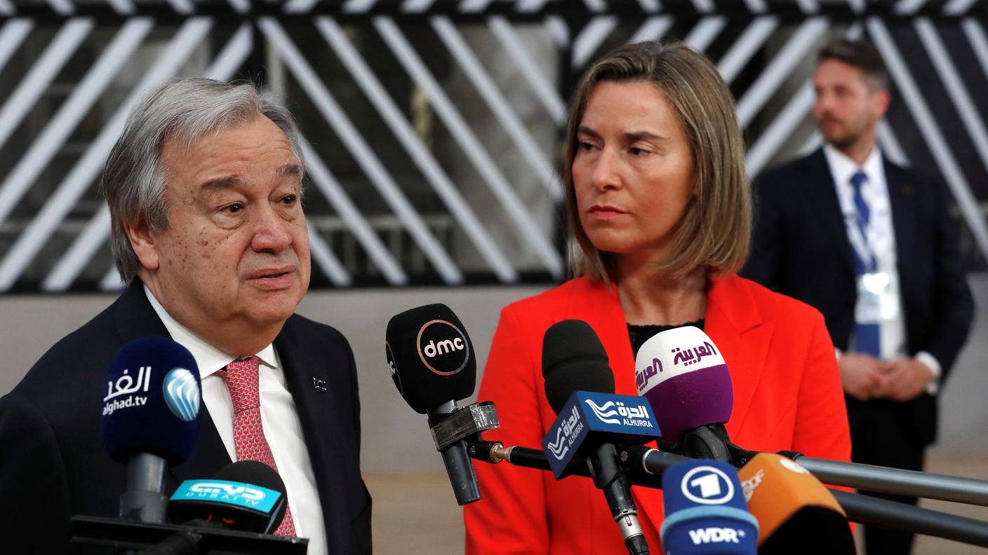 Antonio Guterrez e Federica Mogherini al vertice sulla Siria a Bruxelles