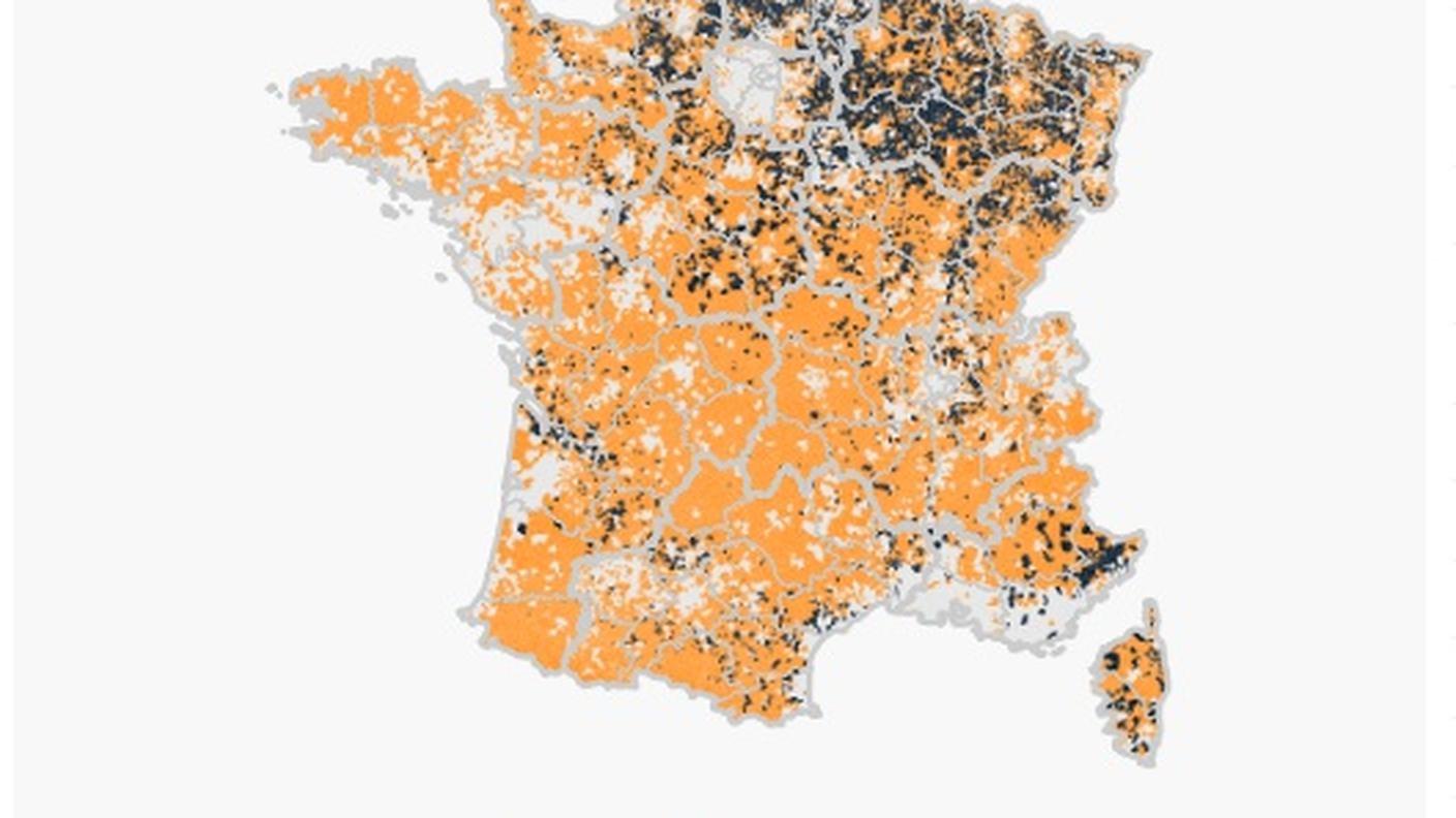 Sempre più arancione (sostenitore Macron) la mappa della Francia