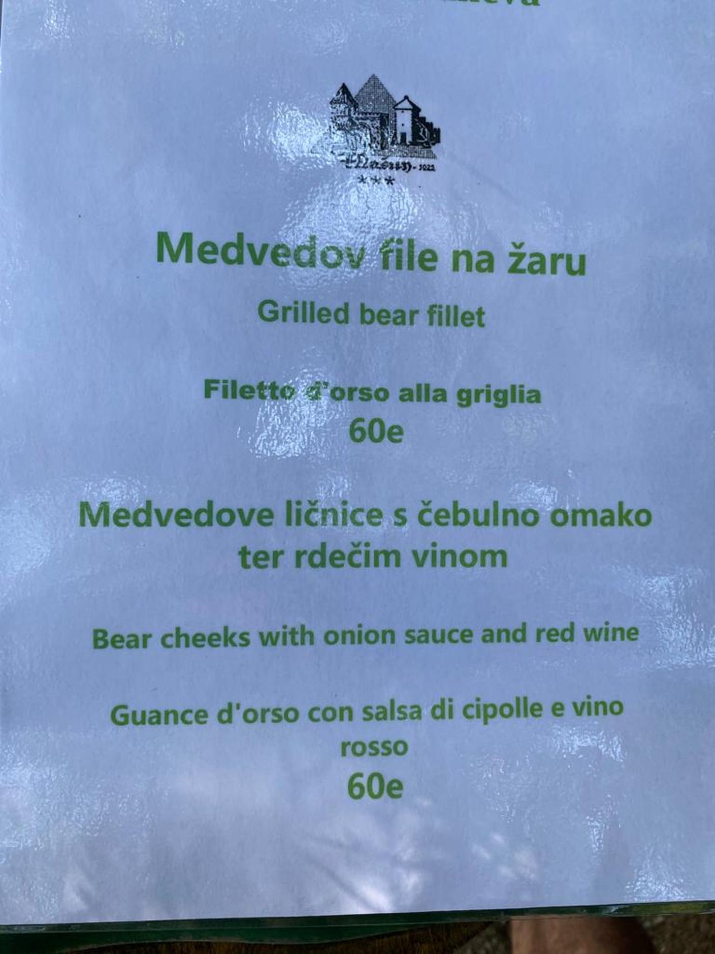 Estratti dal menù del ristorante Masun