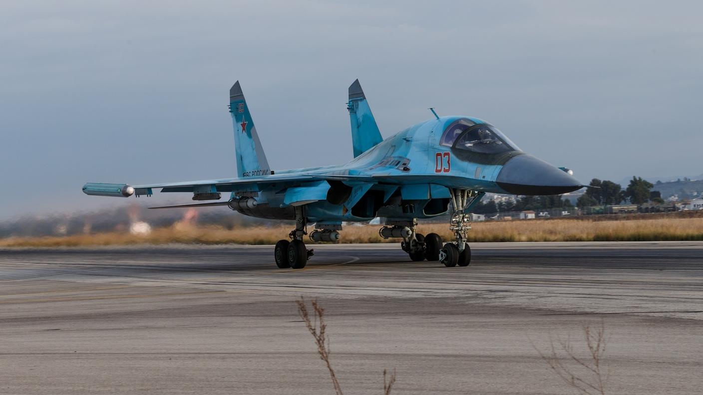 Un velivolo Sukhoi SU-34 identico a quelli abbattuti sopra l'Oblast di Kherson venerdì