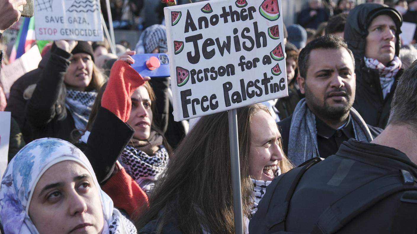 Manifestanti per la causa palestinese all'Aia