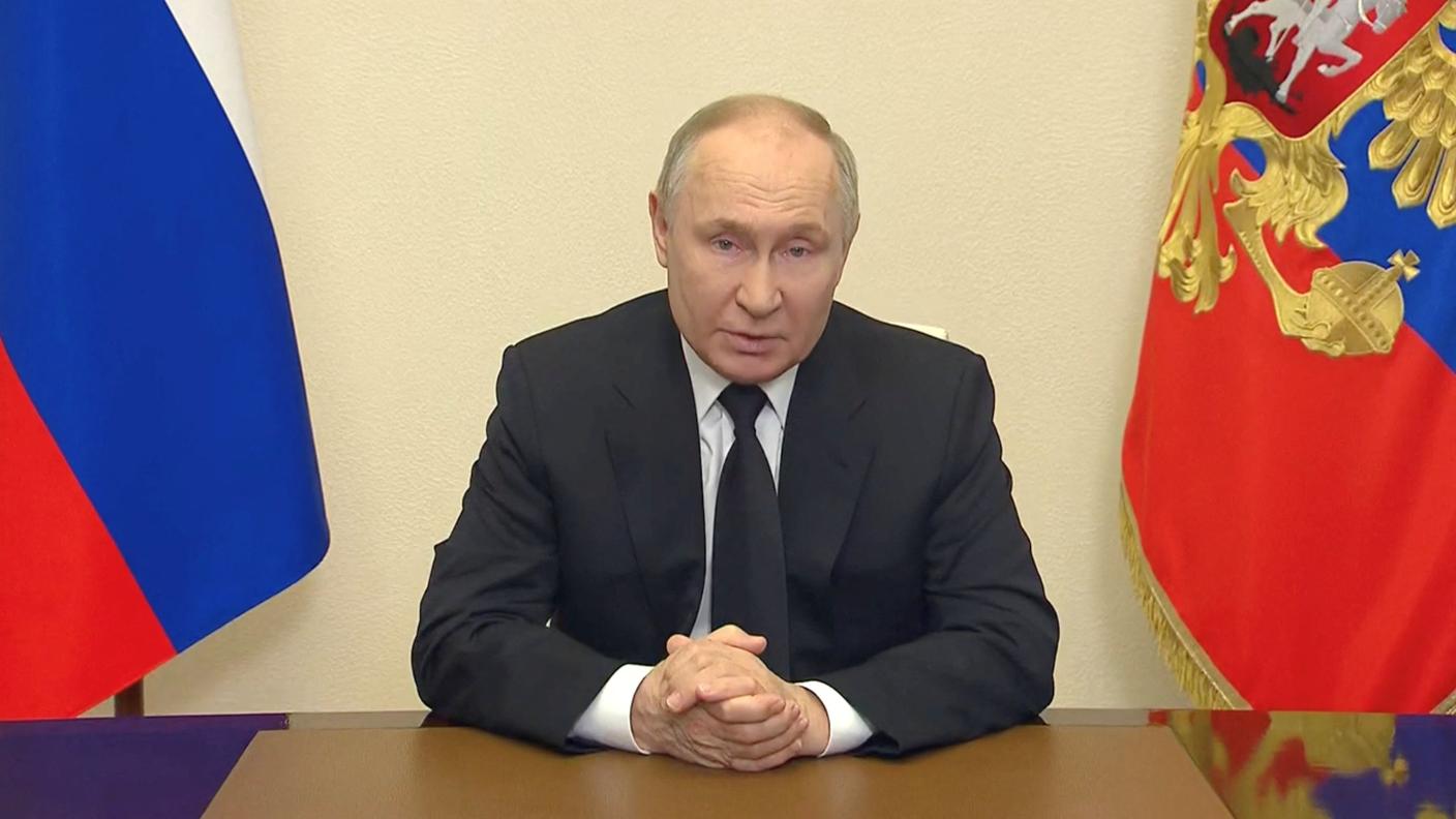 Un'immagine tratta dal messaggio video di Vladimir Putin