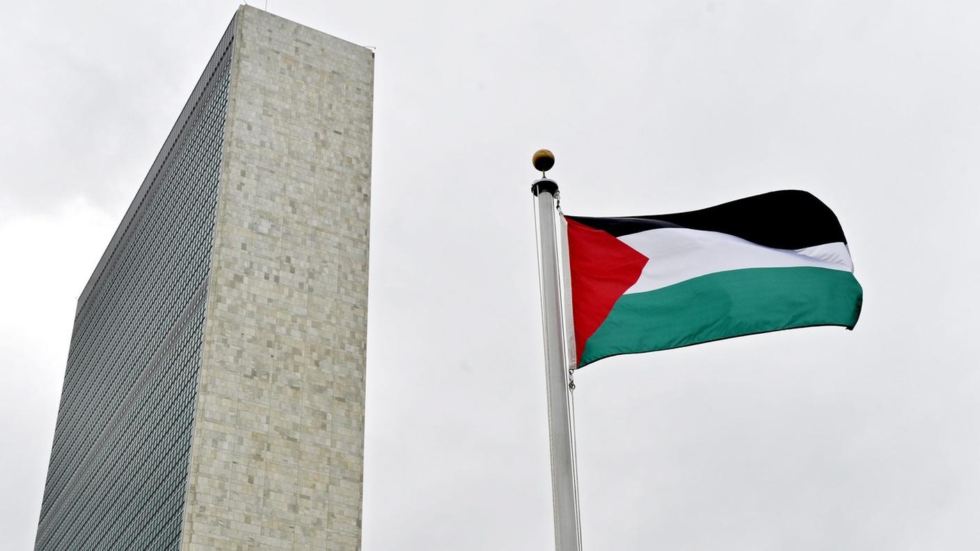 La bandiera della Palestina all'ONU, dove ha solo lo statuto di Paese osservatore