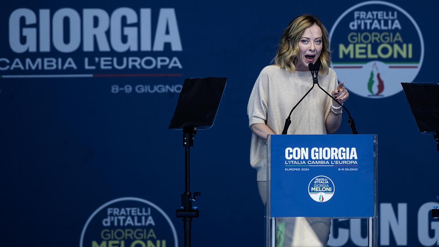 Giorgia Meloni al comizio di Roma del 1° giugno