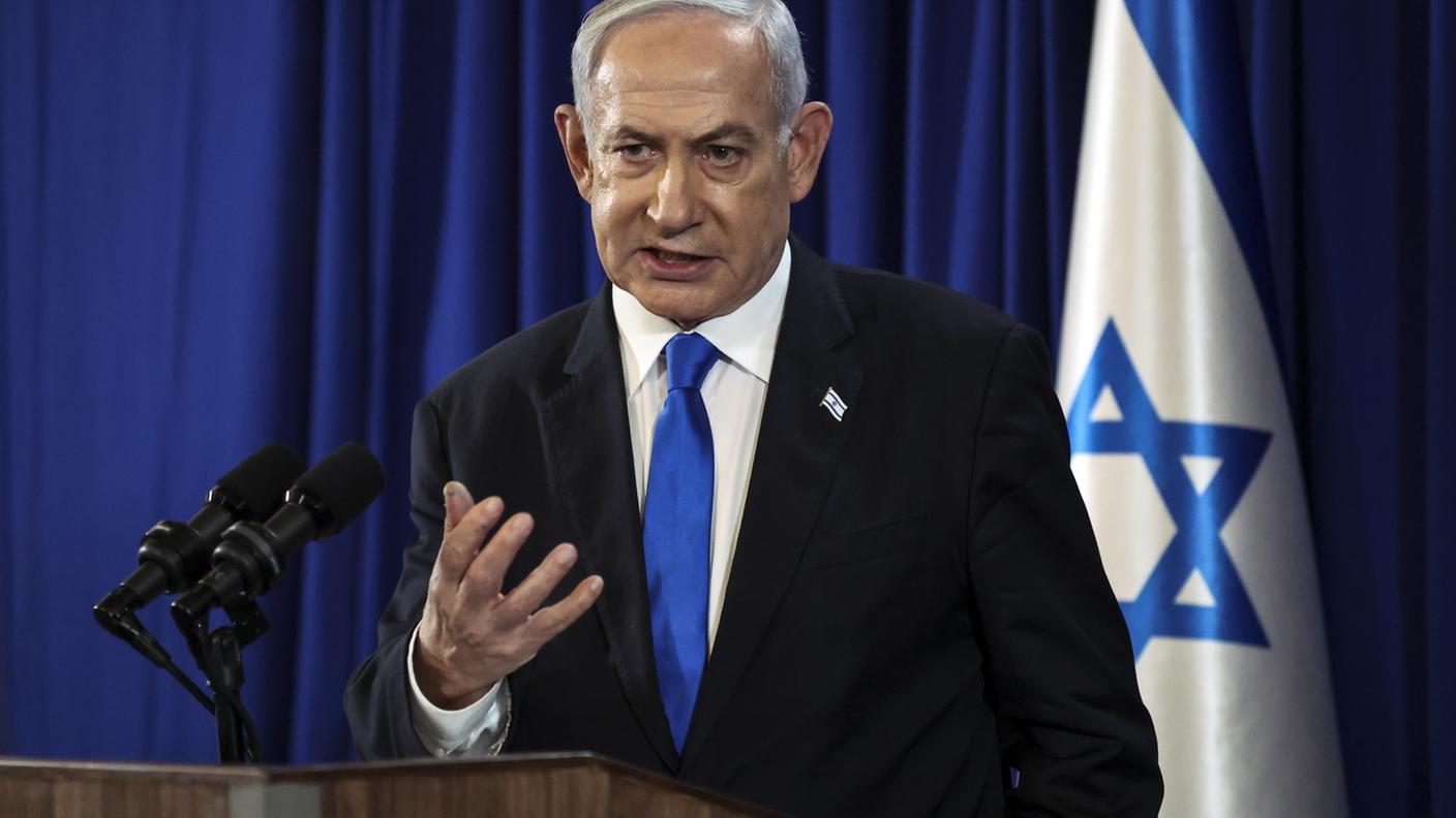 Benjamin Netanyahu durante la conferenza stampa di sabato