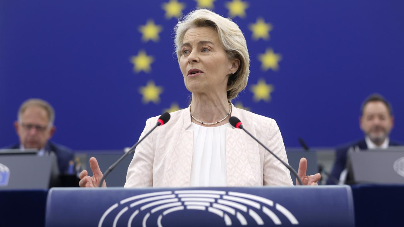 Ursula von der Leyen durante il suo discorso davanti all'Eurocamera giovedì