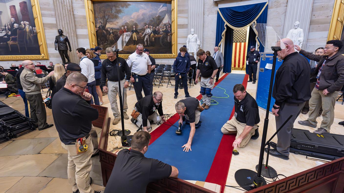 I preparativi all'interno del Campidoglio per la cerimonia d'insediamento di Donald Trump