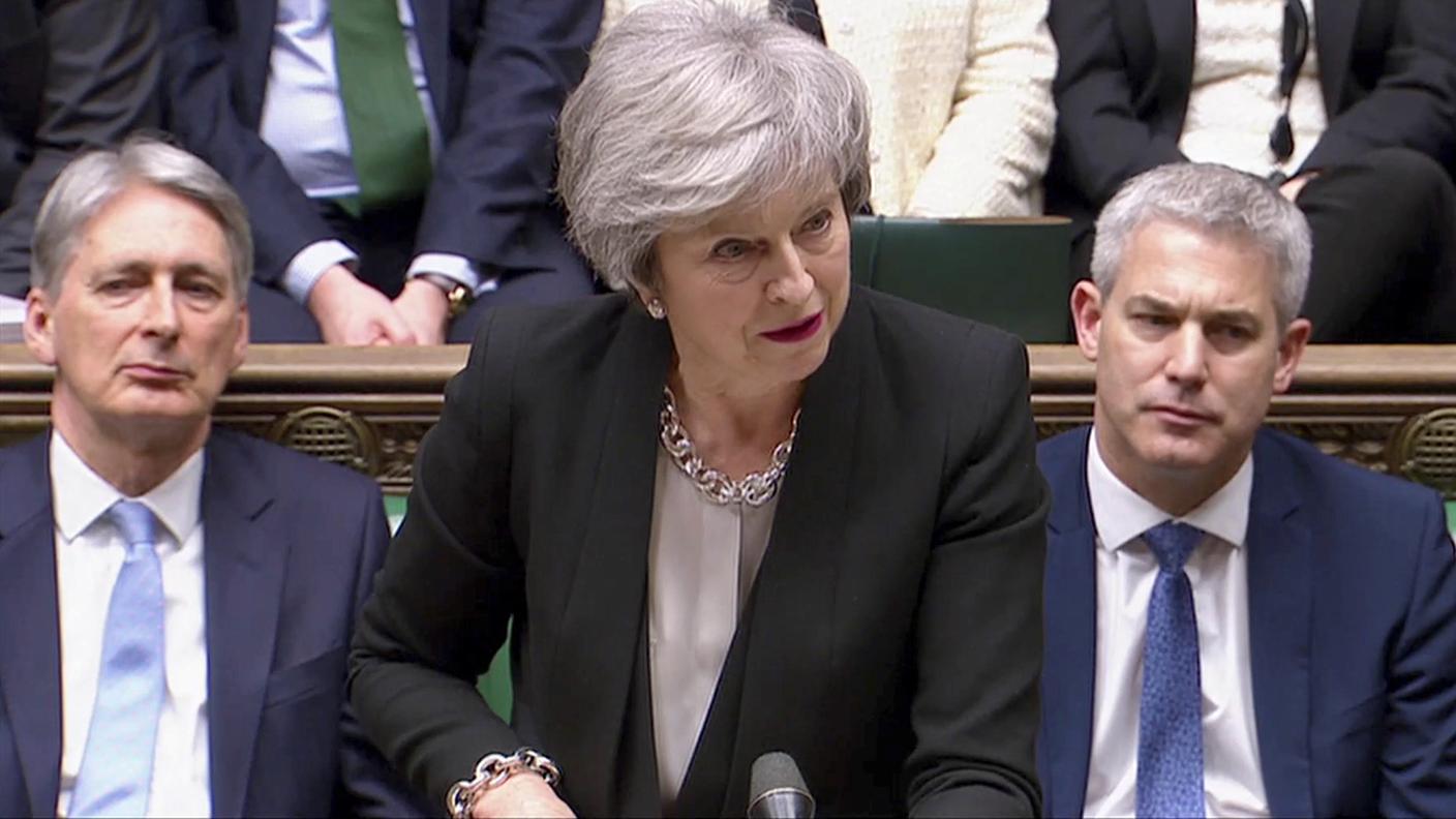 La premier britannica Theresa May durante il suo intervento alla Camera dei Comuni martedì