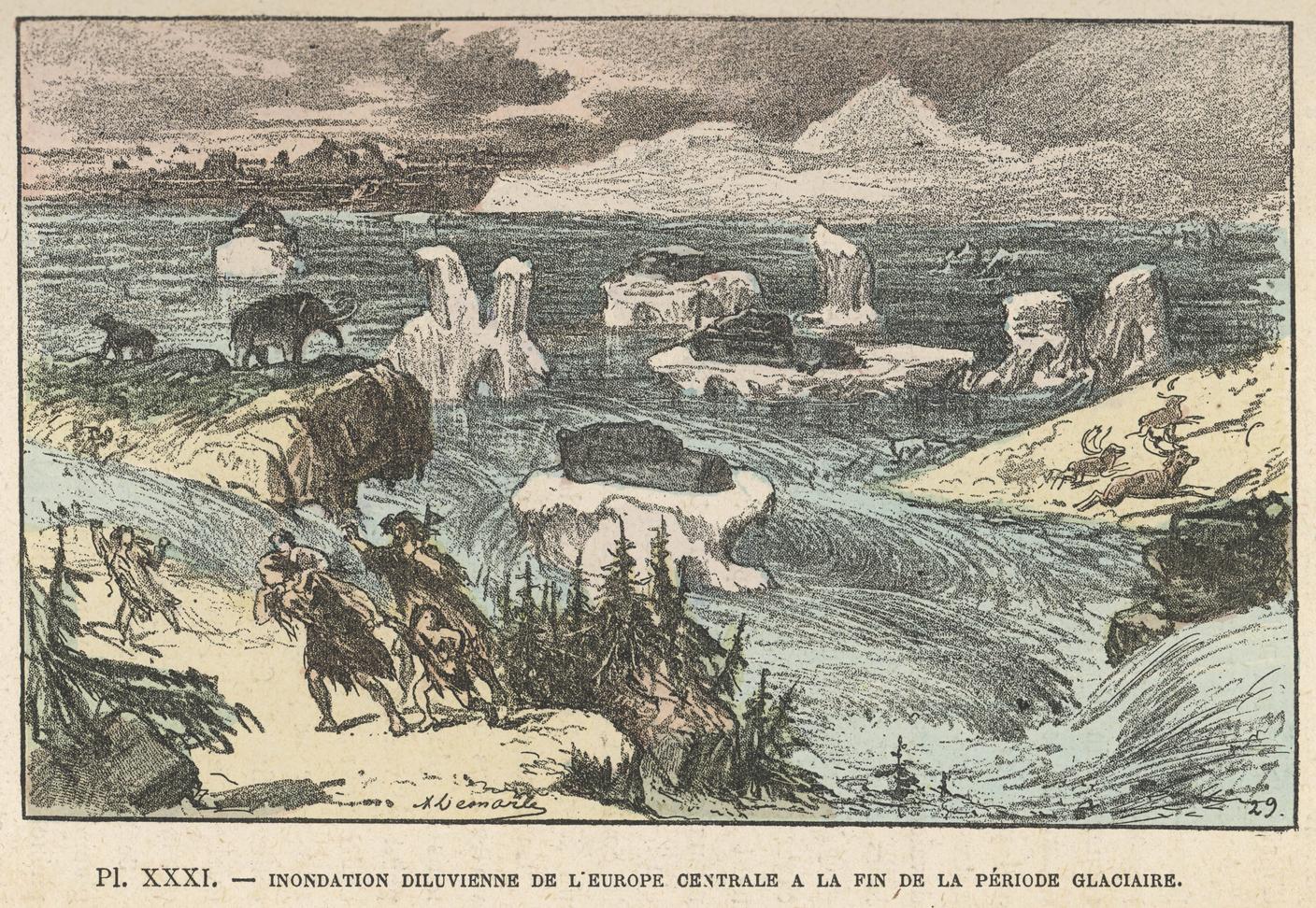 Un'illustrazione di un'inondazione dovuta allo scioglimento dei ghiacci al termine dell'ultima era glaciale